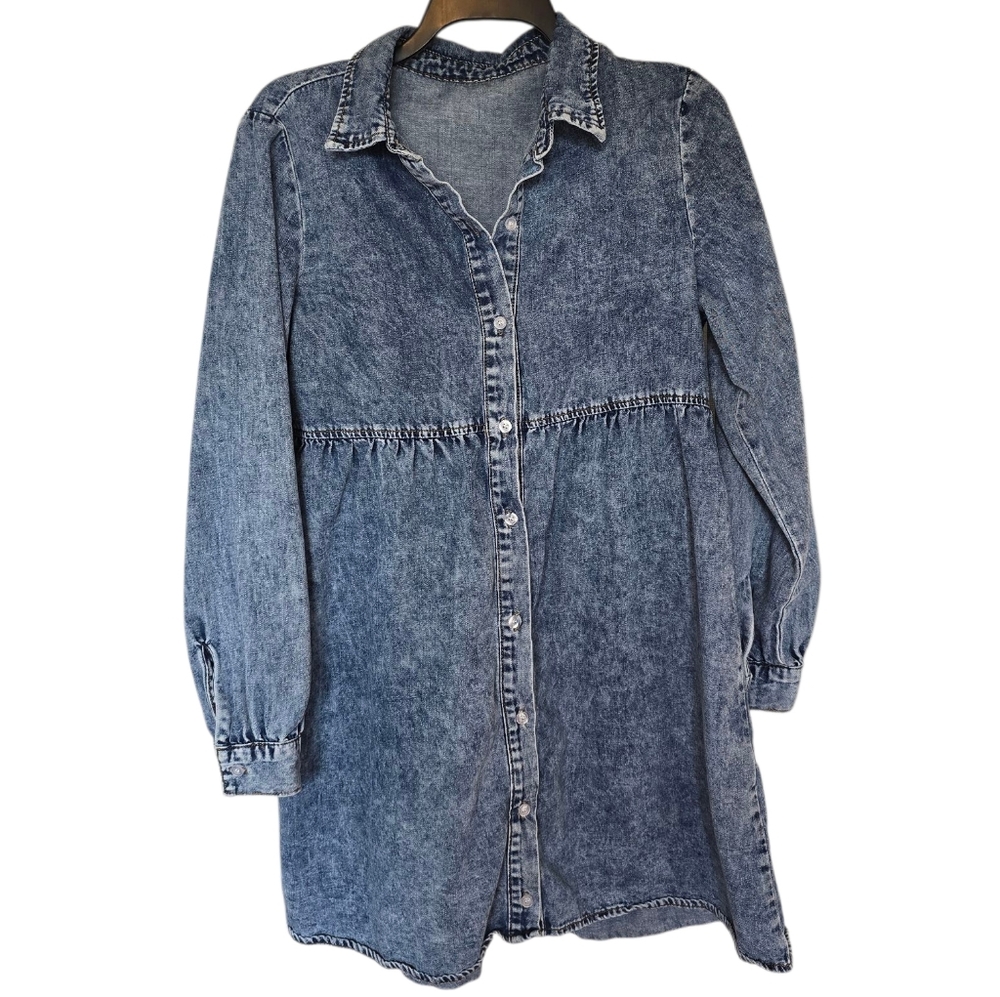 Blue Tiered Mini Shirt Dress Size Small